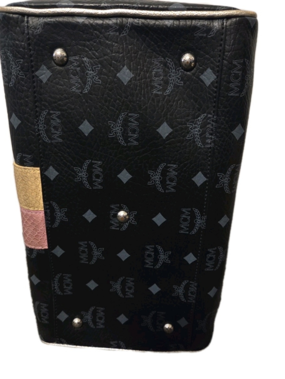 RARE MCM Princess Lion Black Satchel with Pink & Yellow Stripe and Gold Accents - Picture 7 of 17